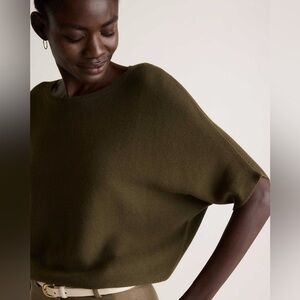 Quince Lightweight Cotton Cashmere Link-Stitch Dolman Sweater Olive Green Large
